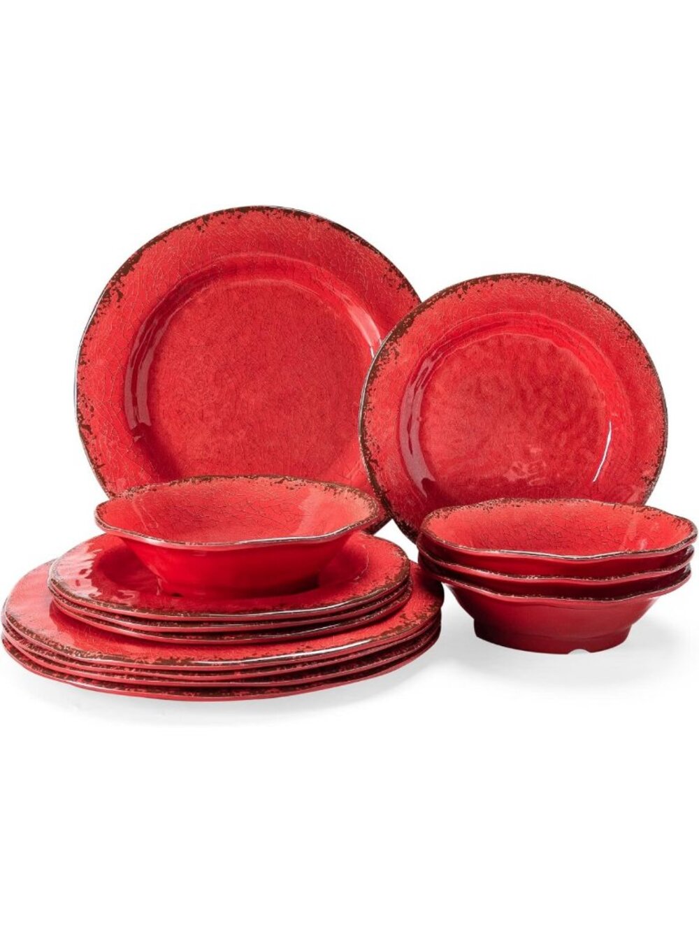 Farmhouse Melamine Dinnerware Set for 4 | 12-Piece Plates & Bowls Collection